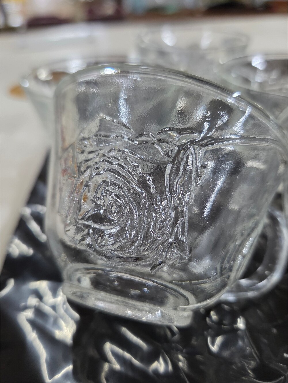 VTG Indiana Glass Celebration Rose Punch Cups Clear Pressed Glass Set of 7
